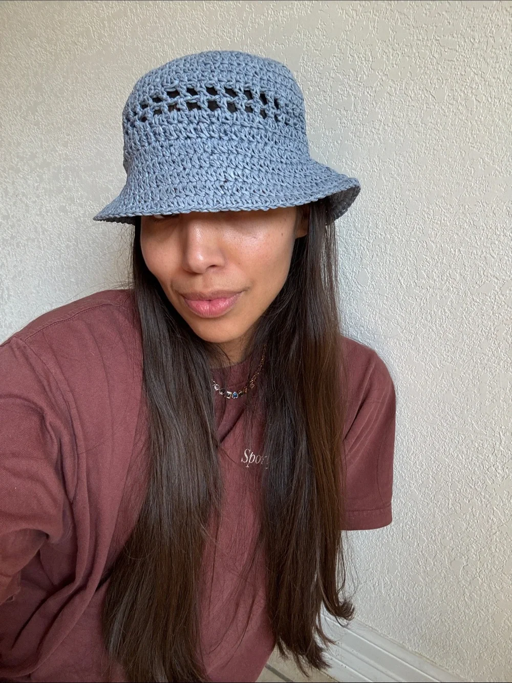 H&M Light Blue Straw-like Crochet Bucket Hat - Women's Summer Accessory